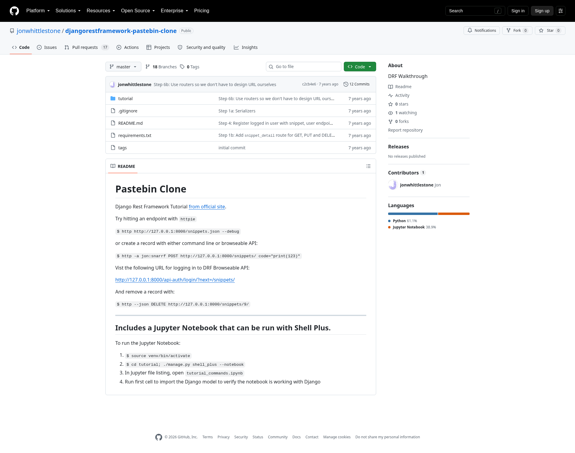 djangorestframework-pastebin-clone